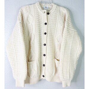 Bonner Large Irish Wool Sweater Chunky Cable Knit Fisherman Cardigan Cream New